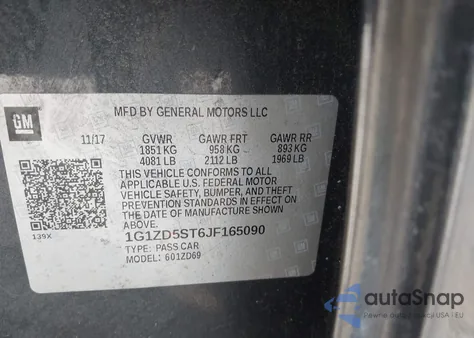 2018 Chevrolet Malibu Lt из США, поврежденный, VIN 1G1ZD5ST6JF165090